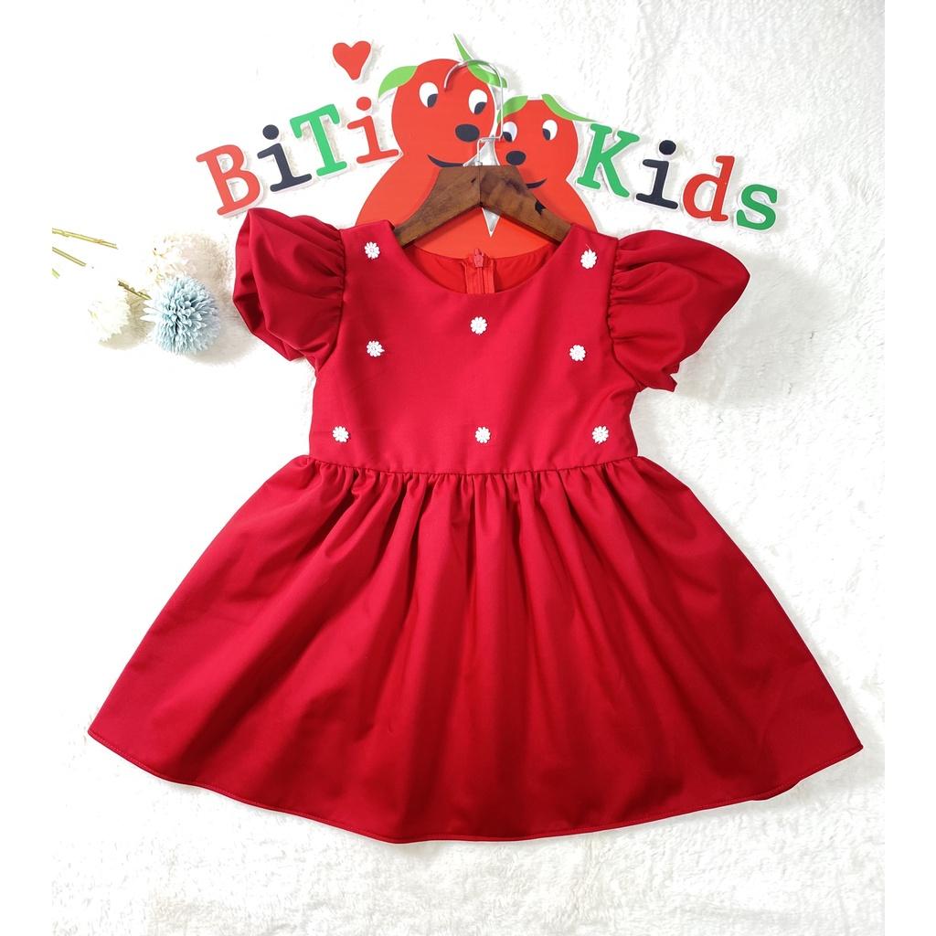 Đầm bé gái hàng thiết kế màu đỏ phối bông tuyết chơi Noel, chơi tết size từ từ 1-8 tuổi