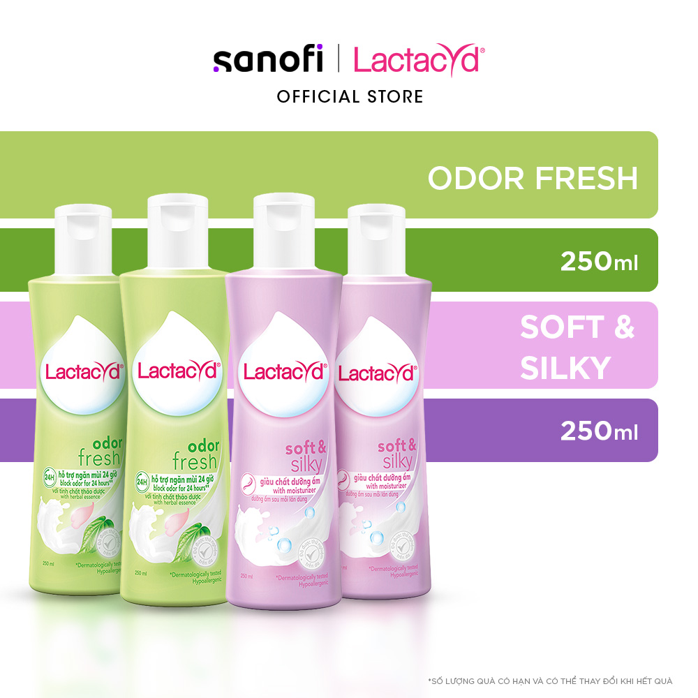 Bộ 2 Chai DDVS Phụ nữ Lactacyd Odor Fresh 250ml/chai + 2 chai DDVS Phụ nữ Lactacyd Soft &amp; Silky Dưỡng Ẩm 250ml/chai