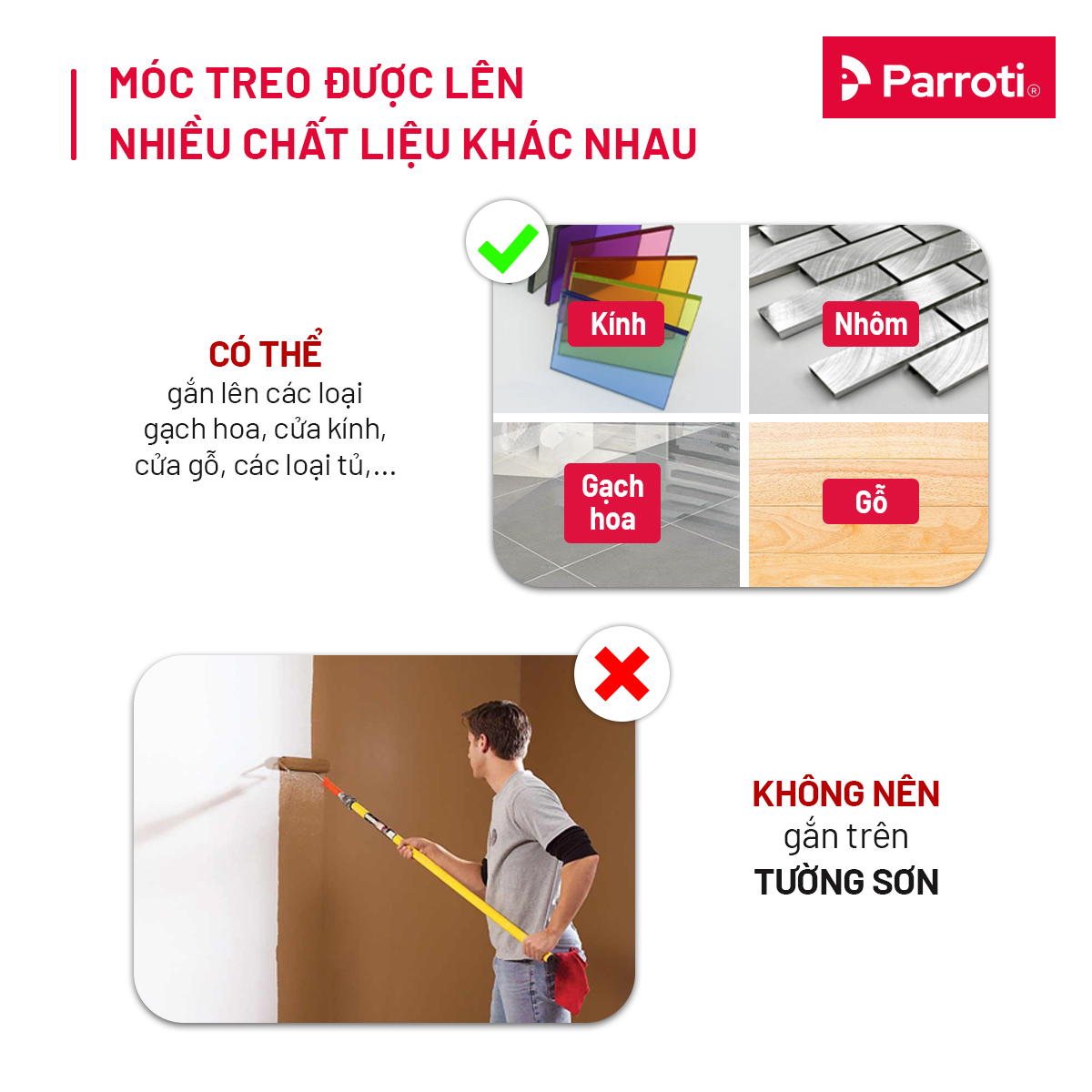 Móc treo đồ dán tường, treo vật dụng nhà bếp, khăn giấy - Parroti Handy HD11