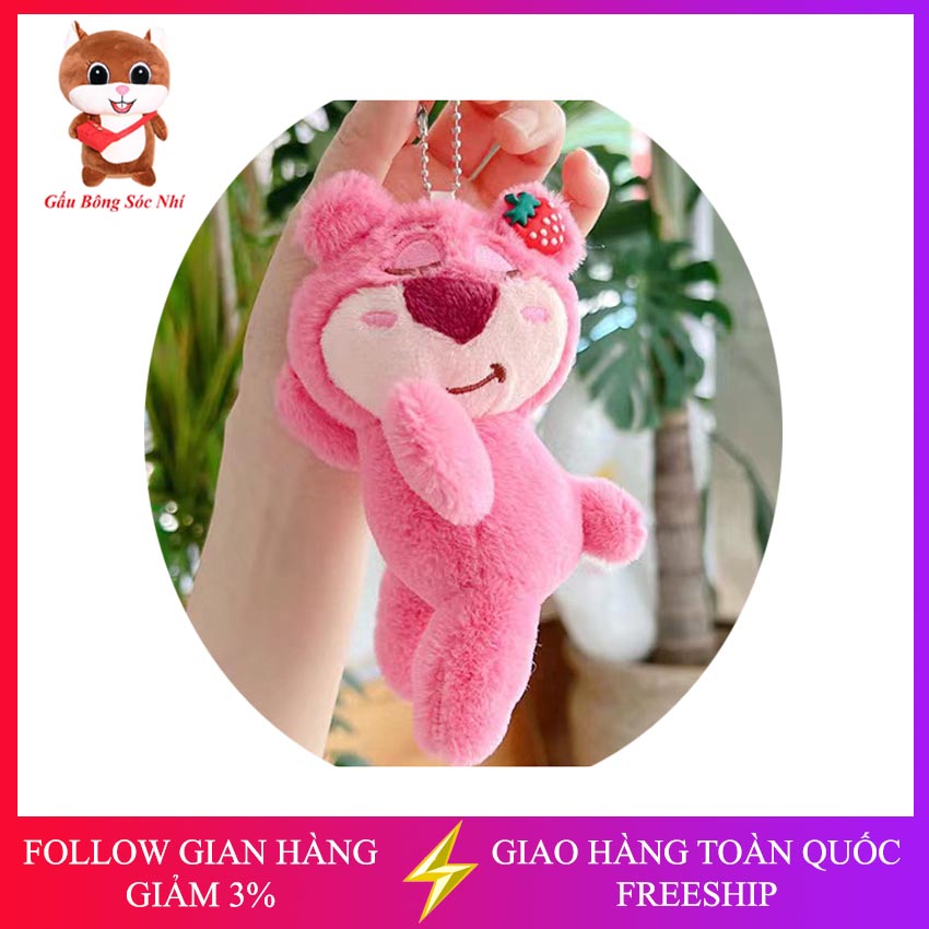 Móc khóa gấu bông gấu dâu Lotso size to 16cm treo balo túi ví thời trang