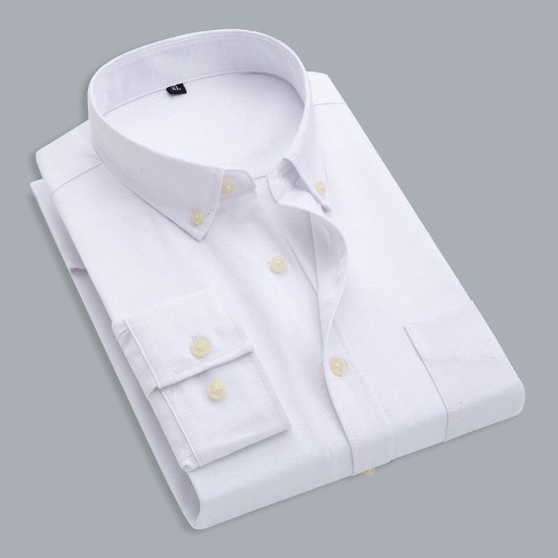 Áo sơ mi dài tay 2 màu xám, trắng vải oxford 60% cotton phong cách trẻ trung