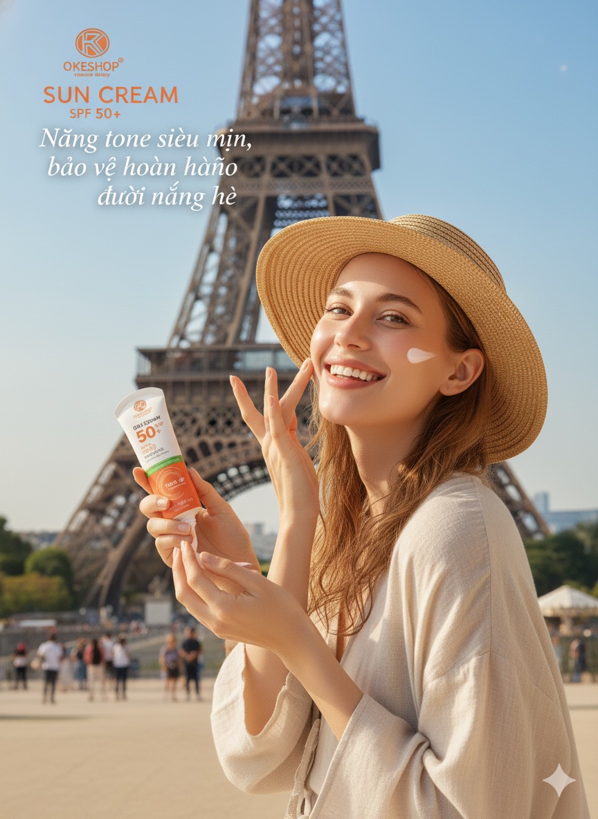 Kem Chống Nắng OKESHOP 60ml SPF 50+ PA++++ Anti-oxydant Tone - Up - Bảo Vệ Da Tuyệt Đối - Anti-Brillance / Anti-shine