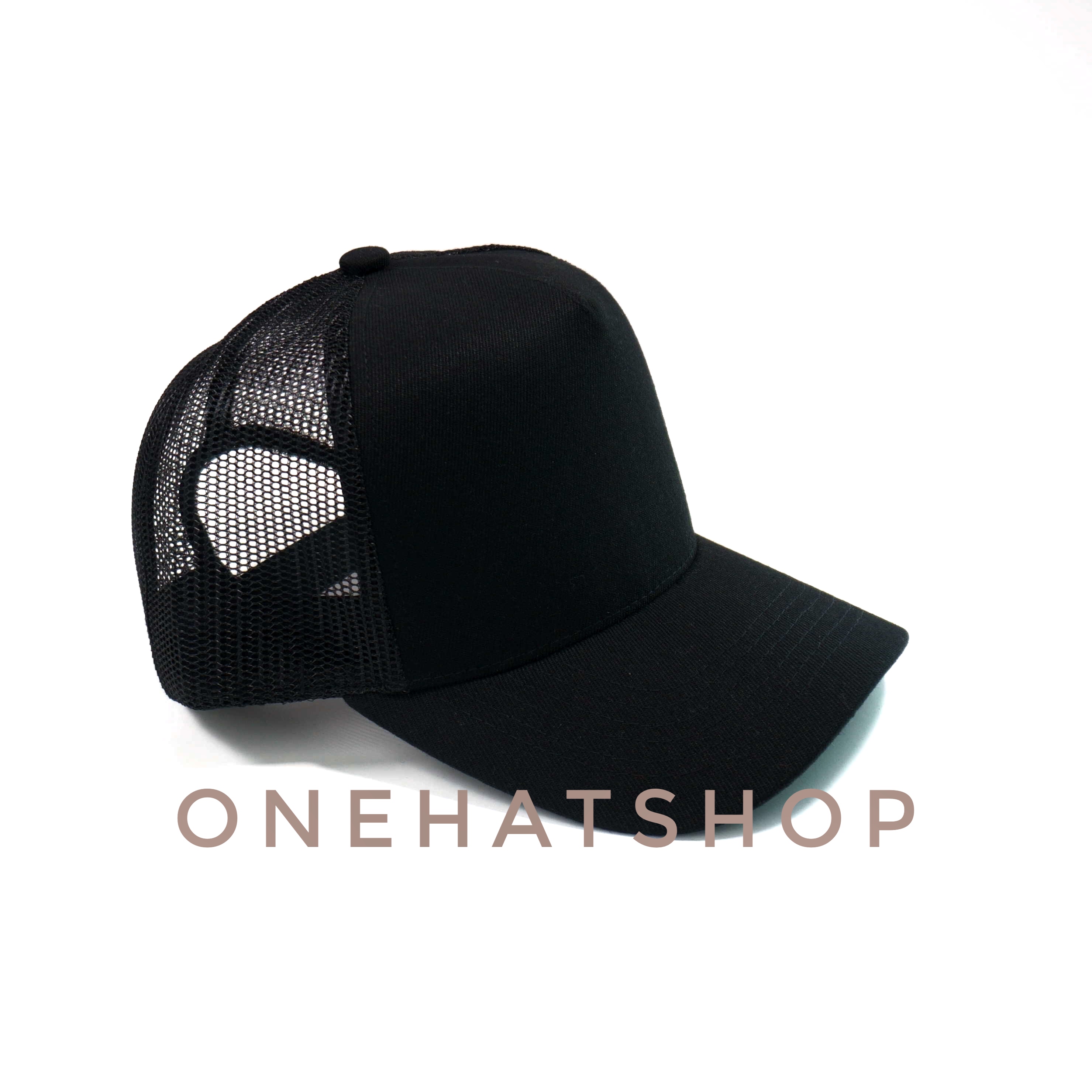 Nón Lưỡi Trai Vành Cong fom Trucker trơn đen Lưới quai cài nút Brand One Hat