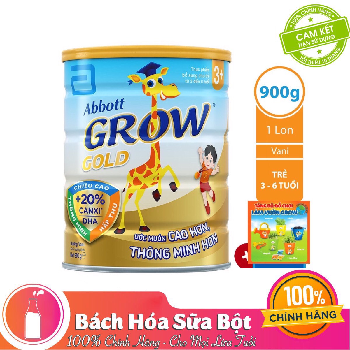 Sữa Bột Abbott Grow Gold 3+ (900g) - Tặng Bộ Đồ Chơi Làm Vườn Grow