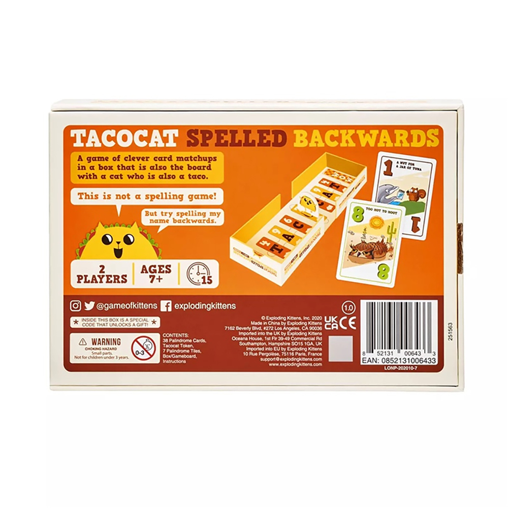 Bộ Board Game Mèo Nổ Tiếng Anh Exploding Kittens LLC Tacocat Spelled Backwards Family Card Game