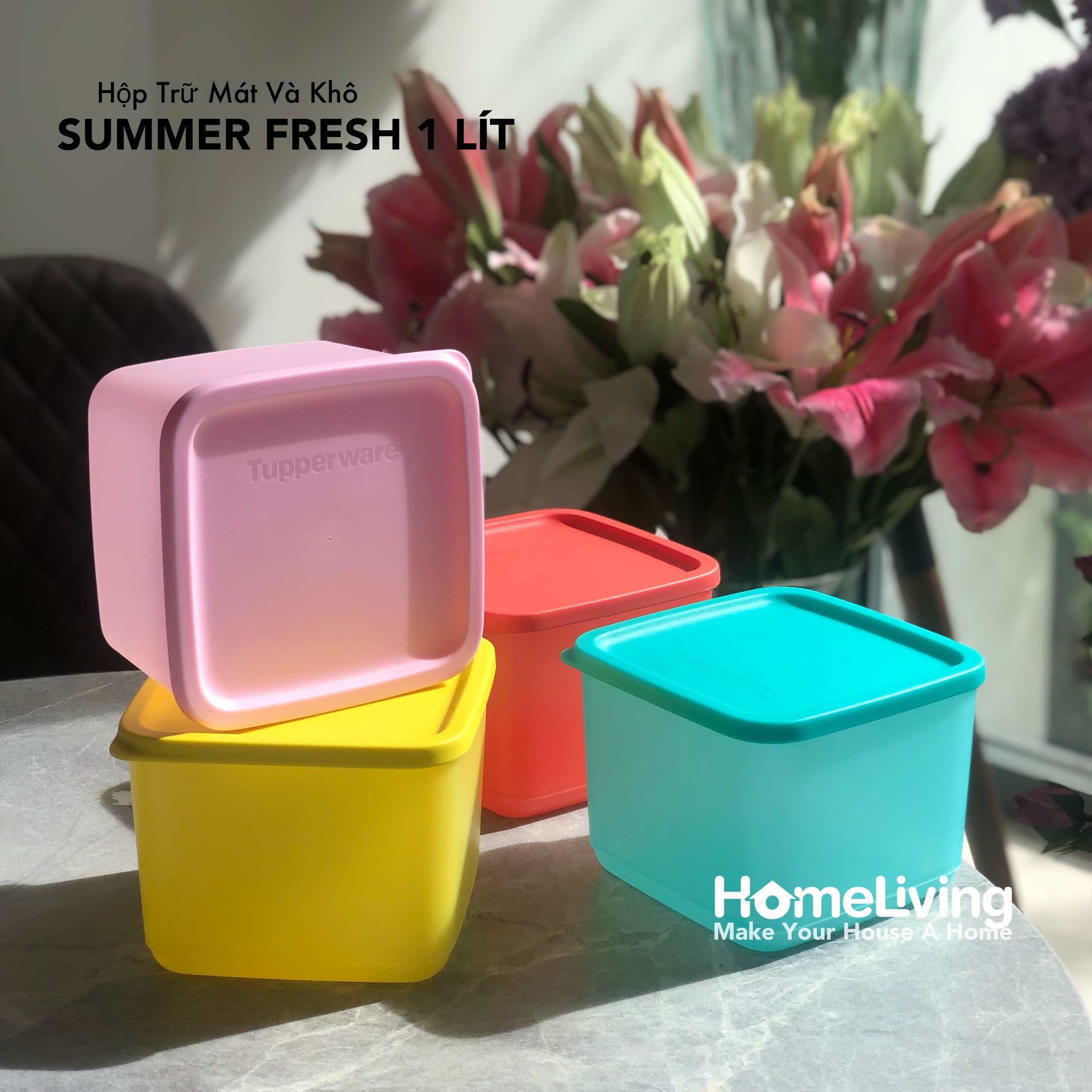 Bộ Trữ Khô & Mát Tupperware Medium Square Round 1L Set 4