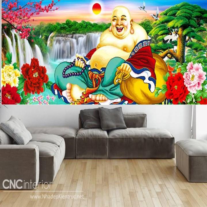Tranh đá Phật Di Lặc cây tùng VS267 - kích thước: 120 * 50cm.