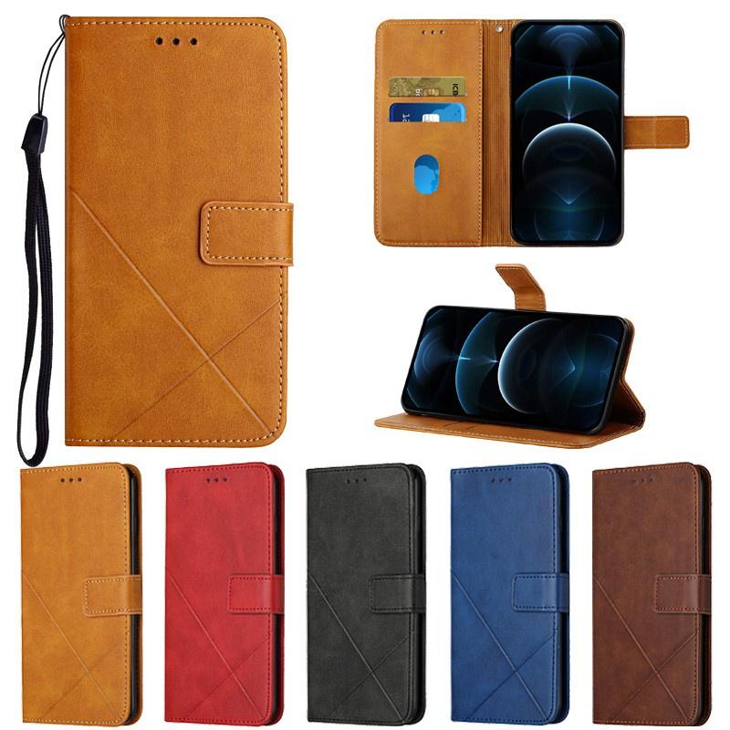 Ốp điện thoại da nắp gập có ngăn đựng thẻ màu trơn đơn giản kiểu doanh nhân cho Xiaomi Redmi 9 9A 9C 9T 8 8A 7A