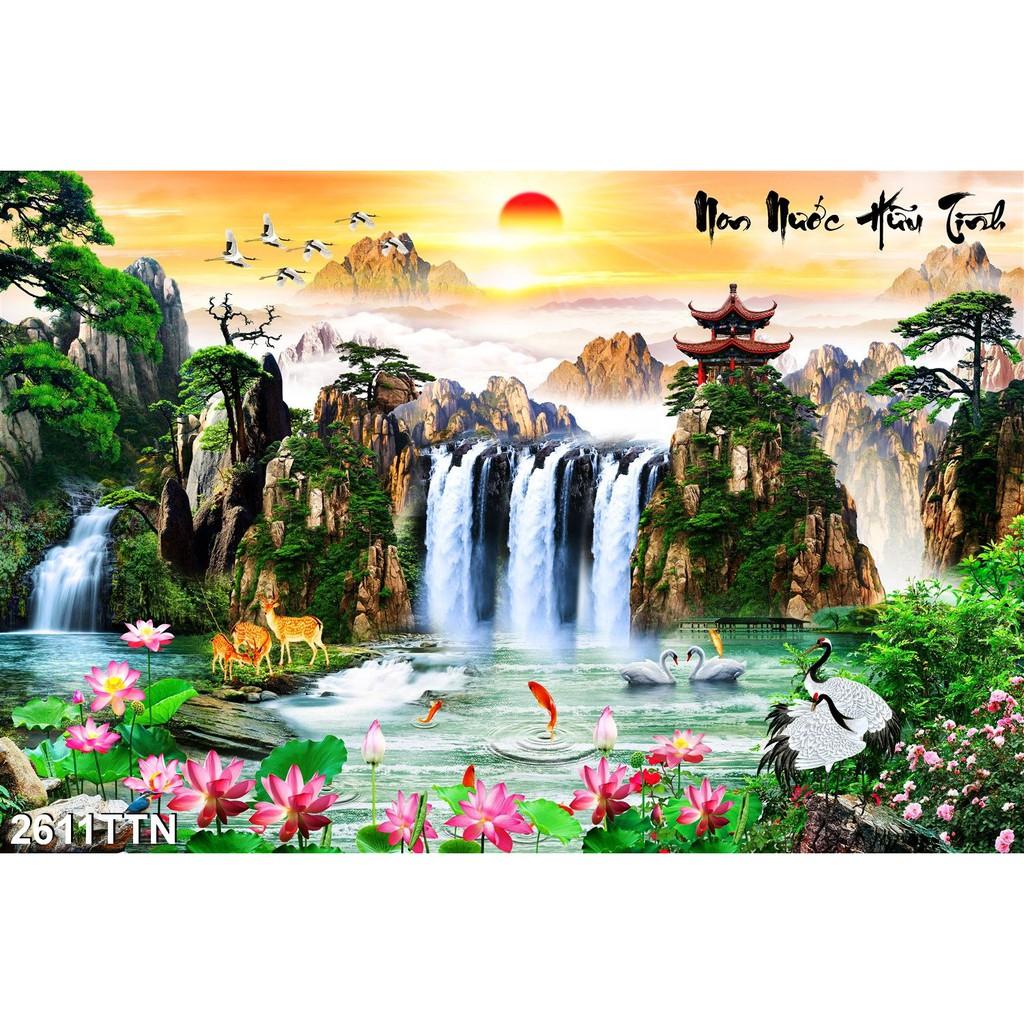 TRANH DÁN TƯỜNG 3D SƠN THUỶ HỮU TÌNH THÁC NƯỚC ĐẸP NHIỀU MẪU - TRANH NON NƯỚC HỮU TÌNH