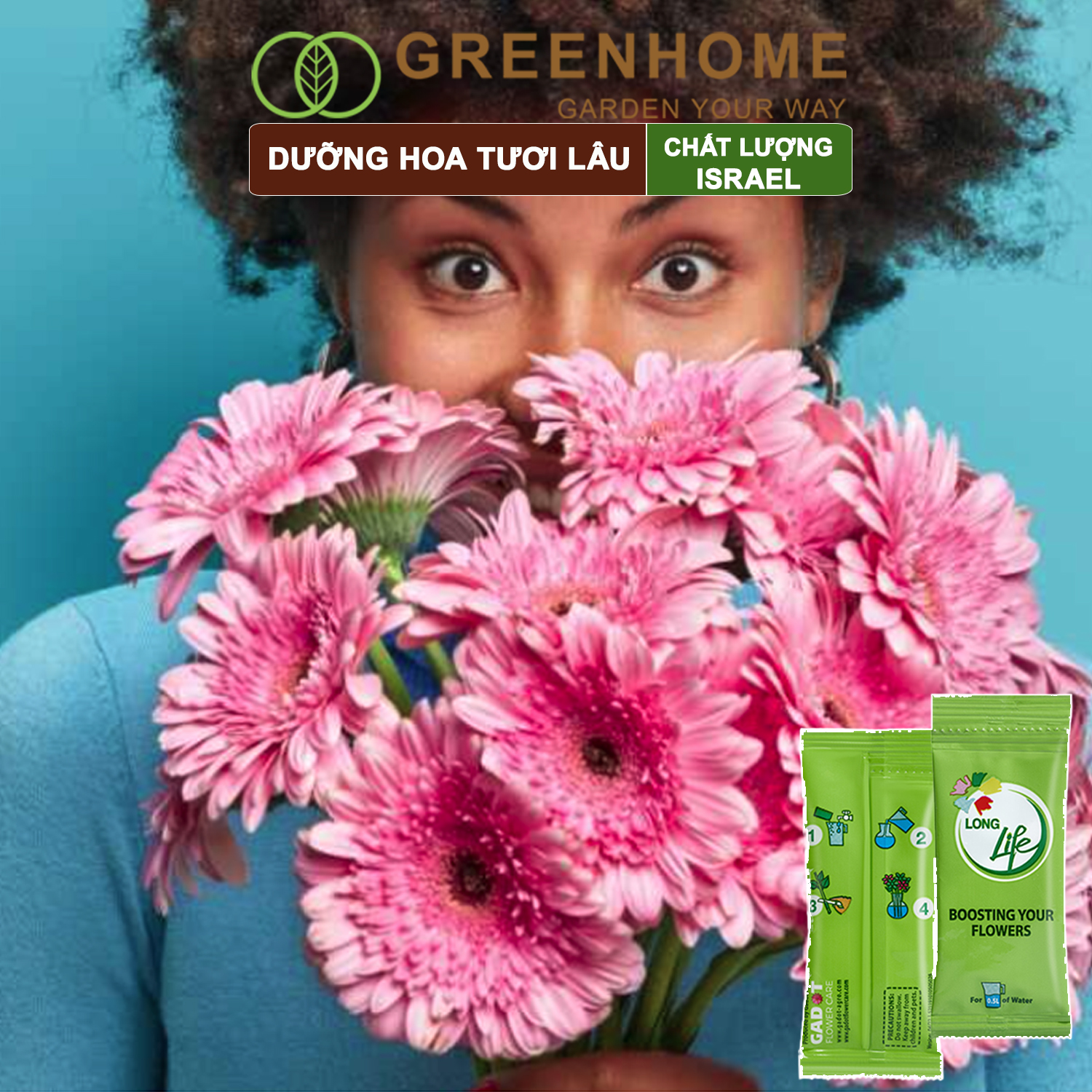 10 gói Dưỡng hoa lâu tàn Long Life, gói 5gr, hoa tươi lâu, nở bông to, không bị hôi nước |Greenhome