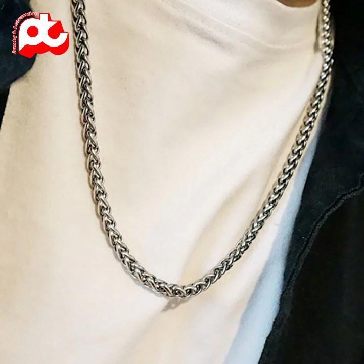 Dây chuyền nam đẹp titan titan thép không gỉ kiểu bông dừa trangsucpt kích cỡ 6mm trắng PTDCNA171
