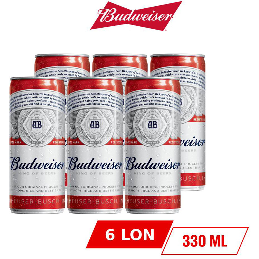 Lốc 6 Lon Bia Budweiser Sleek Can Chính Hãng (330ml/ lon)