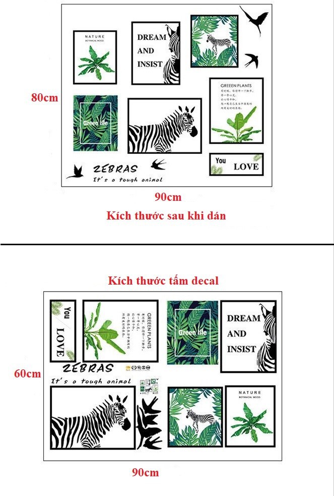 Decal dán tường khung tranh lá xanh green life