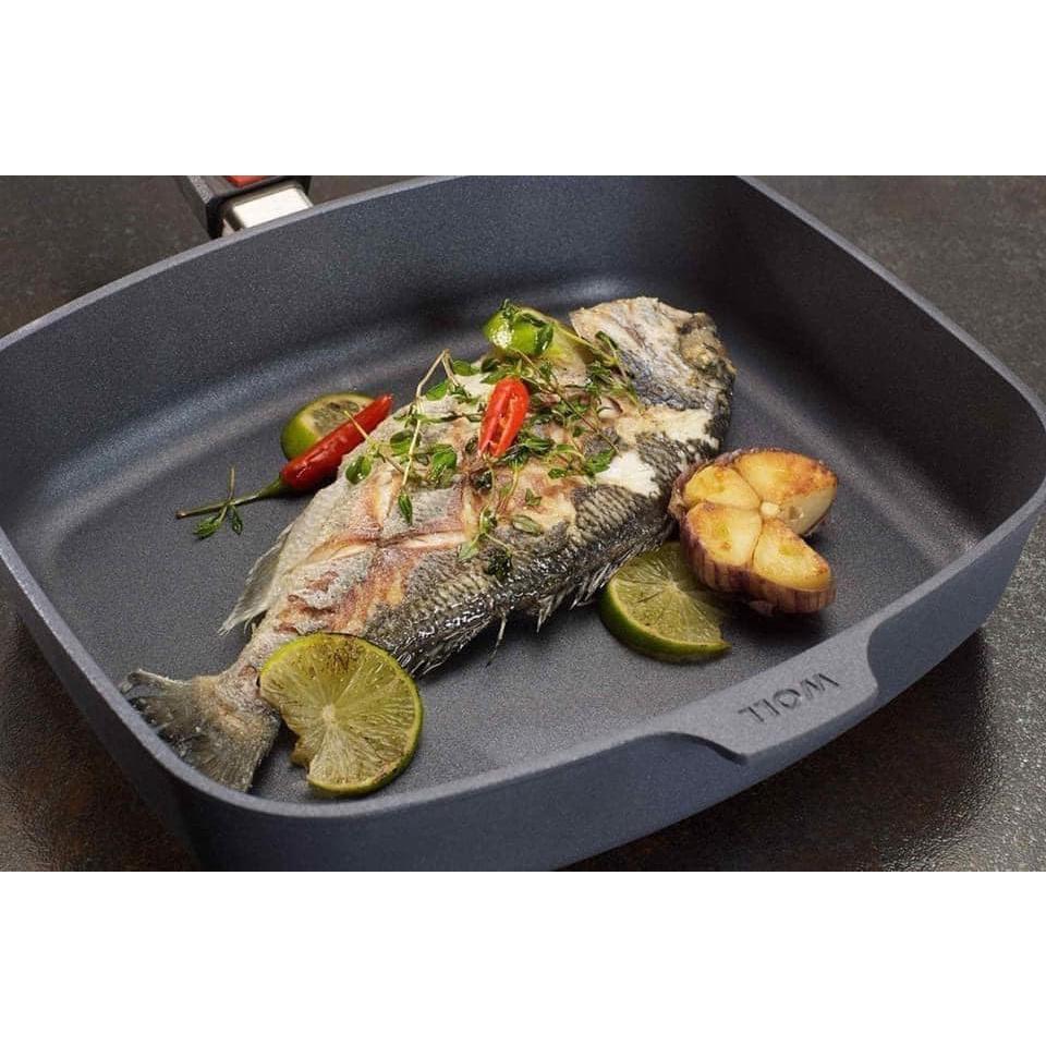 Chảo Vuông Woll Diamond Lite Pans Rectangular 30cmx26cm, Chảo Chống Dính Kim Cương Cao Cấp, Kèm Vung Kính, Cán Tháo Dời