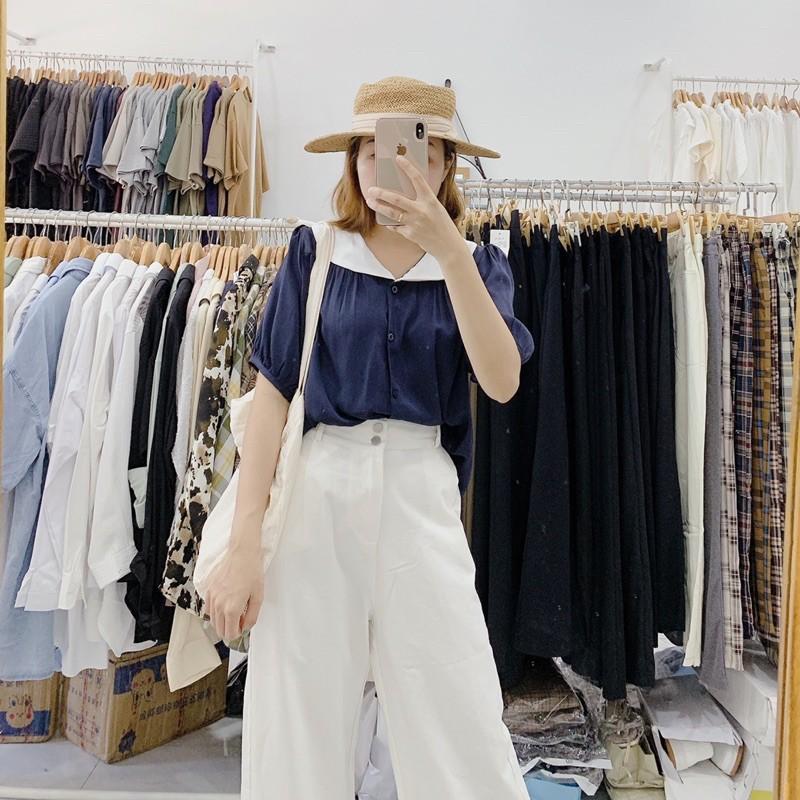 Áo cổ sen phối màu chất voan mềm