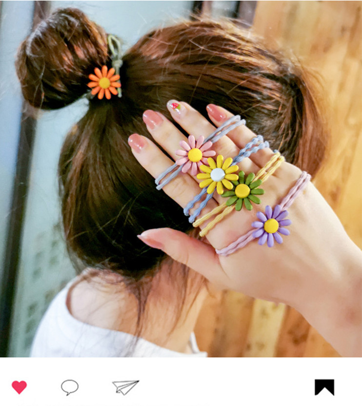 Set 5 Dây Thun Đàn Hồi Cột Tóc Đính Hoa Cúc Dễ Thương SC08
