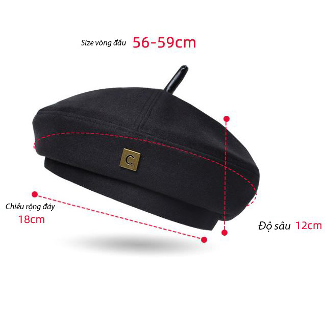 Mũ Nồi Nữ, Nón Beret Chữ C Phong Cách Hàn Quốc MNN02