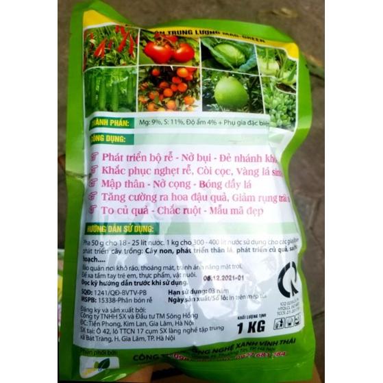 Phân bón cao cấp Xanh One 1kg, Magie sunfat, phân dạng hạt mì chính, xanh cây, ra rễ mạnh