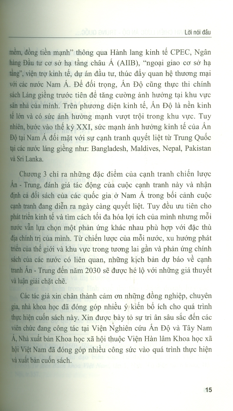 Cạnh Tranh Chiến Lược Ấn Độ - Trung Quốc Tại Khu Vực Nam Á Giai Đoạn 2000-2020 Và Dự Báo Đến 2030 (Sách chuyên khảo) - Viện Hàn lâm Khoa học Xã hội Việt Nam - Viện Nghiên cứu Ấn Độ và Tây Nam Á; TS. Trần Hoàng Long chủ biên