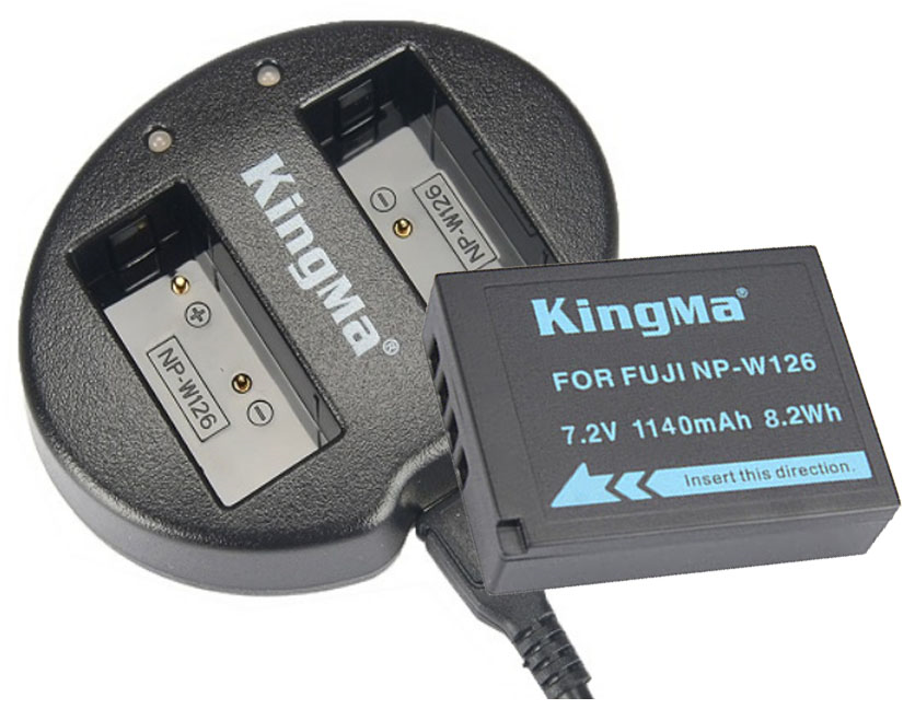 Bộ 2 pin sạc và sạc đôi KingMa NP-W126 Fujifilm XT-20, XT-10, X-A3, X-E2 Hàng chính hãng