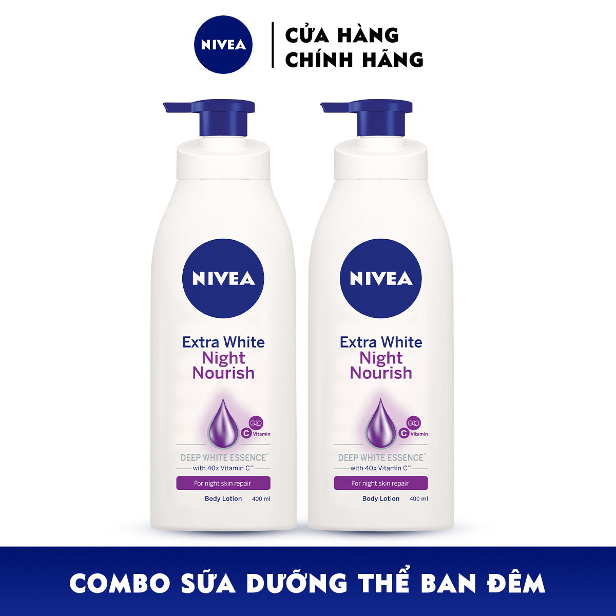 Bộ đôi Sữa Dưỡng Thể Trắng Da Nivea Ban Đêm (400ml) - 88126