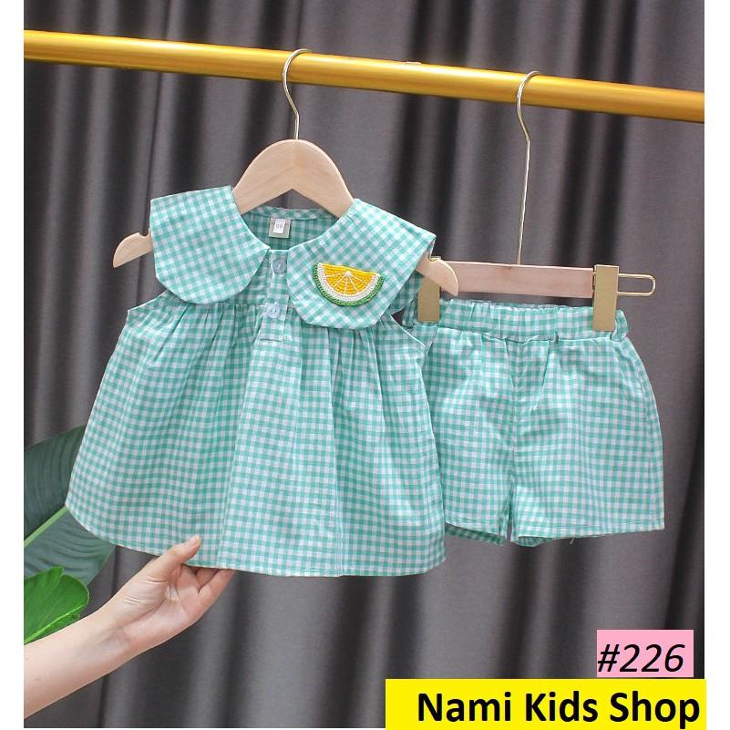 Set áo babydoll + quần đùi họa tiết caro hàng Quảng Châu cao cấp cho bé
