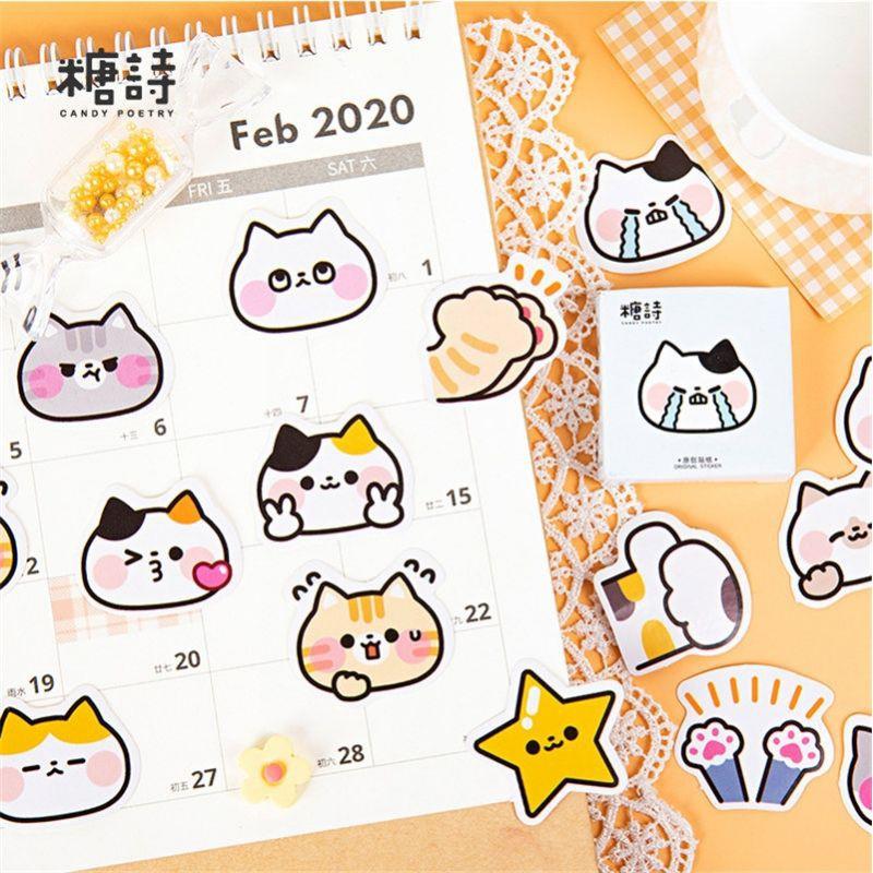 Set 50 sticker con mèo hoạt hình dễ thương trang trí sổ,bullet journal