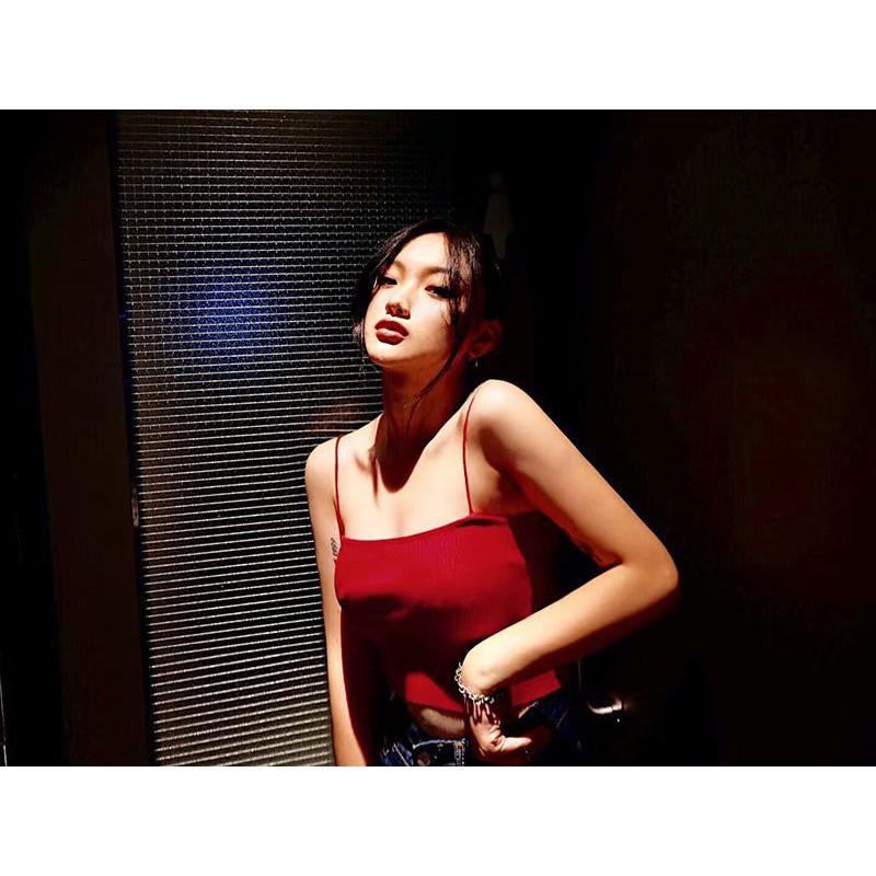 Áo thể thao bra hai dây sợi bún croptop màu đen CRA019