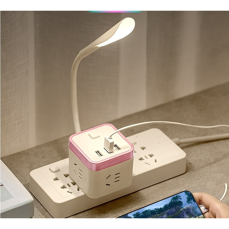 Ổ Cắm Ổ Cắm Hình Khối Rubik Thông Minh Thiết Kế Đèn Ngủ Và Cổng USB