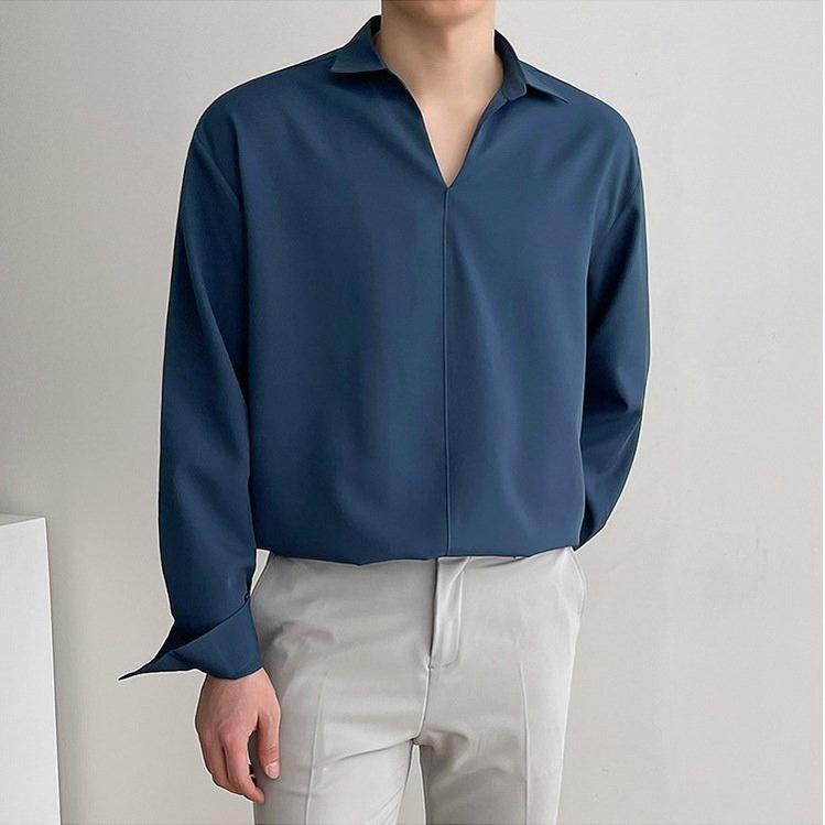 Sơ mi nam nữ cổ V vải lụa JBAGGY, Áó sơ mi form rộng Unisex nam nữ tay dài Hàn Quốc SMCV