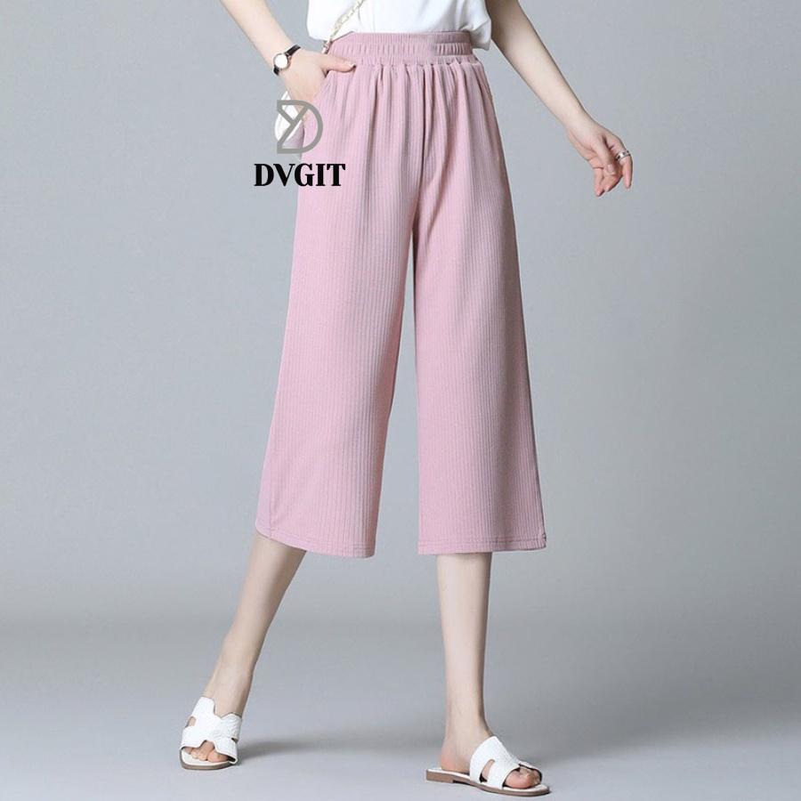 Quần Nữ Ống Rộng DVGIT Kiểu Lỡ Dáng Lửng Chất Liệu Tăm Lạnh Mát Mịn Phù Hợp Đi Chơi Dạo Phồ Thời Trang Hàn Quốc