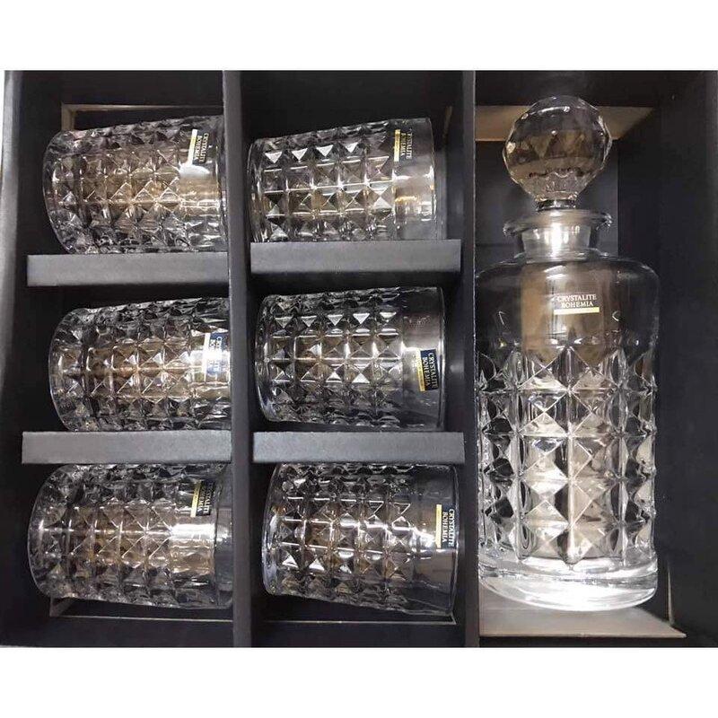 Bộ Bình Ly Pha Lê Cao Cấp Bohemia Diamond 7 Món, Bộ Bình Thủy Tinh 6 Cốc Uống Whisky , Nhập Đức Chính Hãng