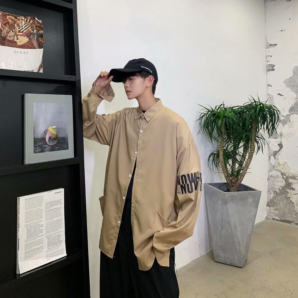 Áo sơ mi tay dài họa tiết chữ in thời trang phong cách cho nam