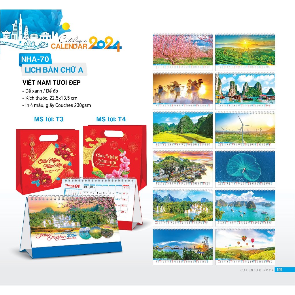 Lịch bàn chữ A - Lịch Tết 2024 Giáp Thìn - Tinh Hoa Việt Nam- Quà Tặng Năm Mới