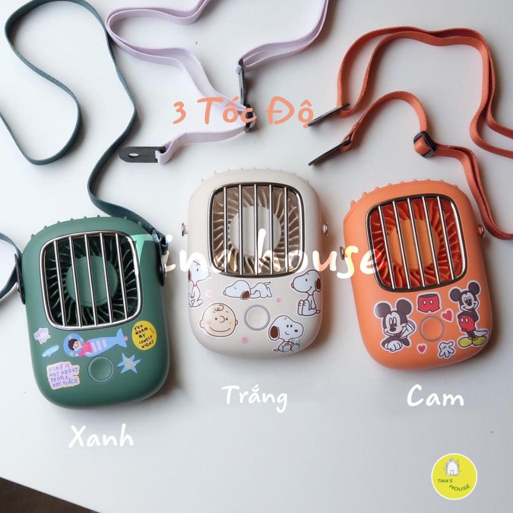 3 Cấp độ Quạt đeo cổ,quạt sạc tích điện mini cầm tay + sticker siêu dễ thương