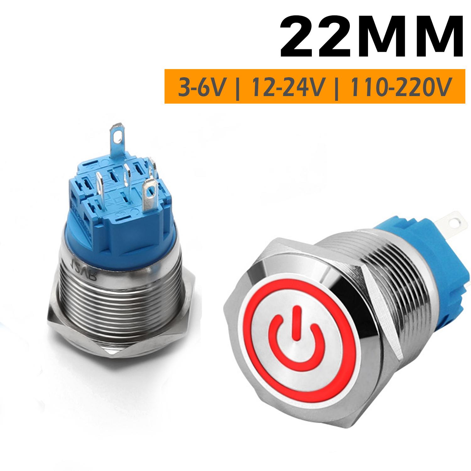 Công tắc nguồn Inox nhấn giữ tự khóa 22mm, Self-Lock Chịu nhiệt, Chống thấm nước