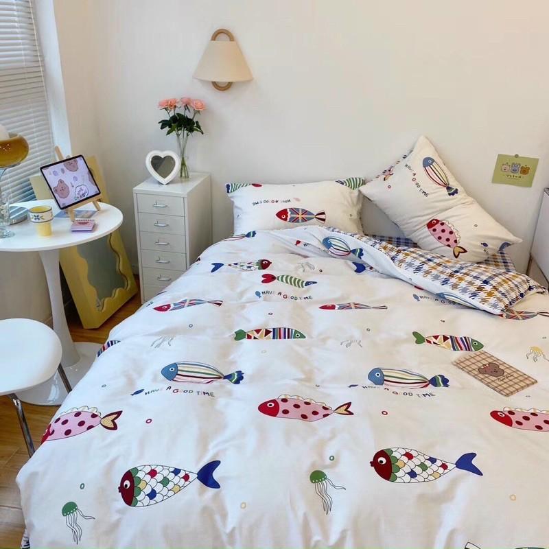 Bộ Chăn Ga Gối Cotton Living Hàng Nhập Khẩu Cao Cấp 4 Món Hình Đáng Yêu