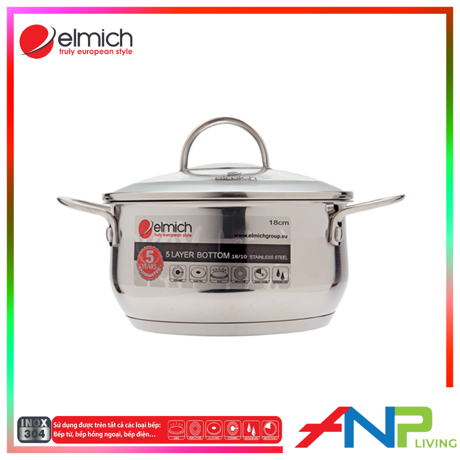 Bộ Nồi 5 đáy Inox 304 Elmich Celestine EL-3978 - Hàng Chính Hãng