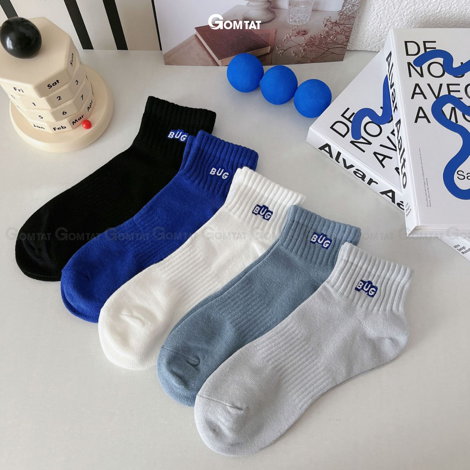 Set 5 đôi tất vớ nam cổ ngắn GOMTAT cao cấp mẫu Bug, chất liệu cotton mềm mại thoáng mát cực êm chân - CNCC-BUG