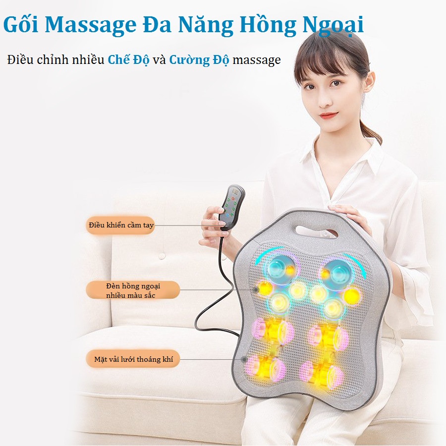 Gối Massage Toàn Thân Hồng Ngoại VISPO VP-G21P- Gối Massage Vai, Cổ Gáy, Massage Lưng - Gối Mát Xa Sử Dụng Bi Lăn Massage Toàn Lưng Kết Hơp Hồng Ngoại