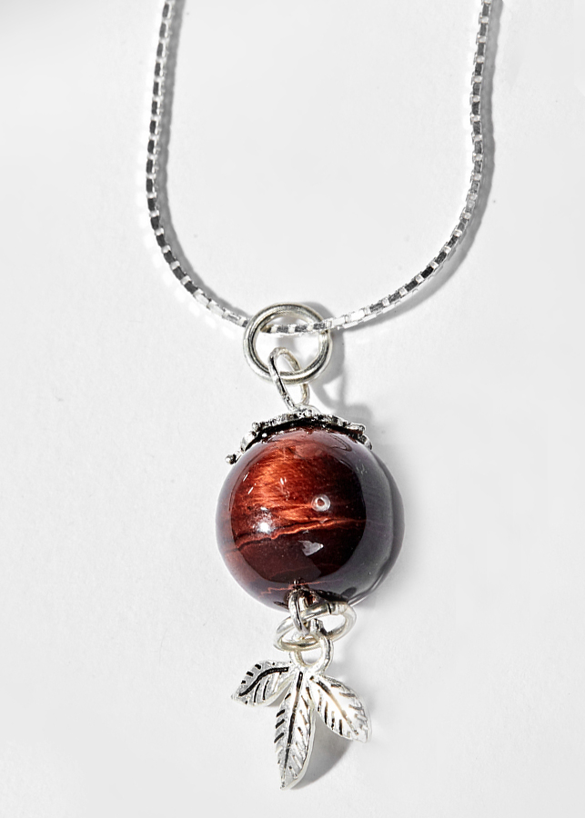 Dây Chuyền Mặt Đá Mắt Hổ Nâu Đỏ Phối 3 Lá Bạc Ngọc Quý Gemstones
