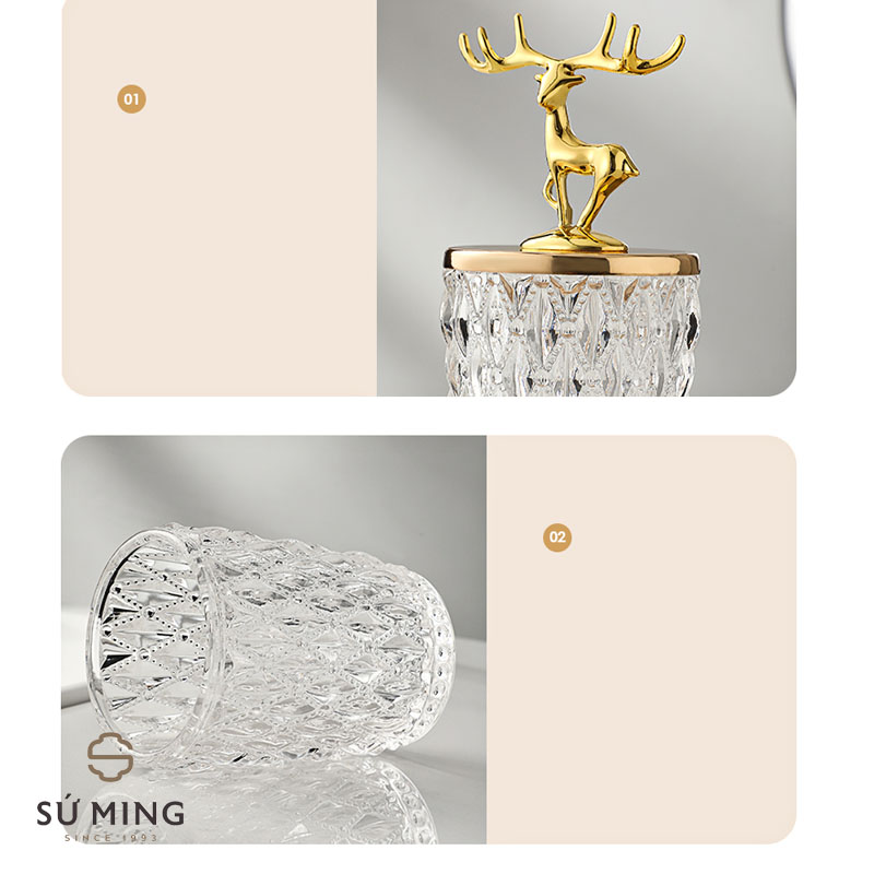 Hũ, lọ thủy tinh lưu trữ tăm, kẹo trang trí bàn uống nước sang trọng, giao hàng nhanh