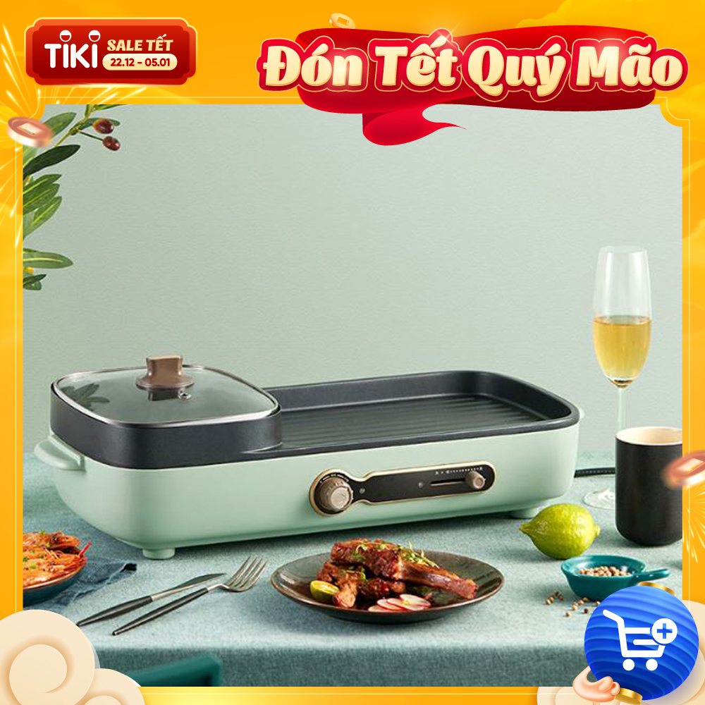 Bếp lẩu Nướng 2 Ngăn Hình Chữ Nhật Bear - Hàng Nhập Khẩu