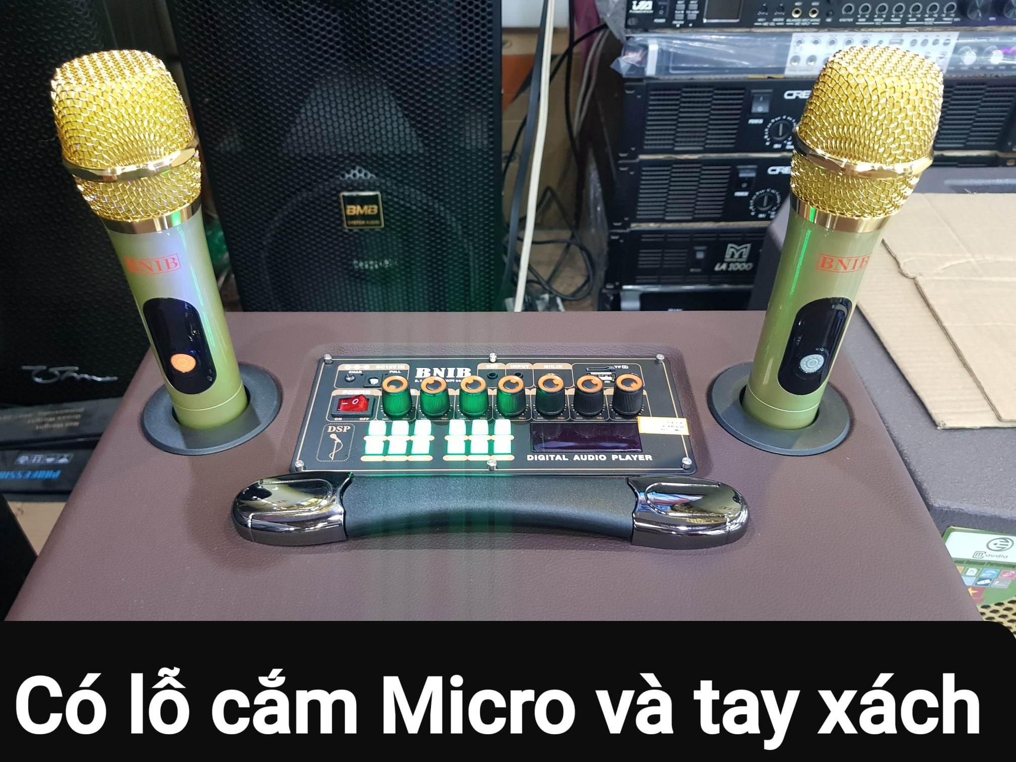 Loa xách tay Karaoke Bluetooth BNIB BN-116: Bass 16, 3 loa, Vỏ da bọc gỗ, Âm thanh chất lượng, Kèm 2 Micro vỏ kim loại