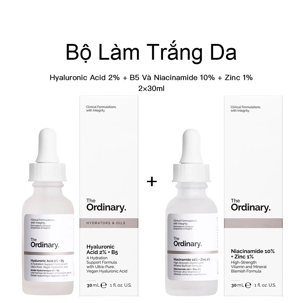 Bộ Đôi The Ordinary Niacinamide Serum B5 Axit Hyaluronic 2% + B5 / Niacinamide 10% + Zinc 1%