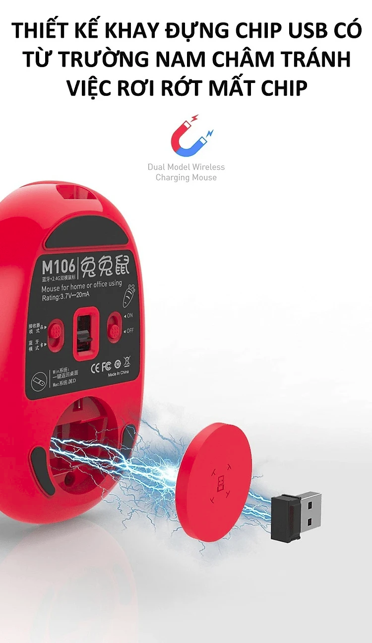 CHUỘT KHÔNG DÂY M106 KẾT NỐI BẰNG BLUETOOTH VÀ CHIP 2.4G SIÊU TIẾT KIỆM PIN, MÀU SẮC CÁ TÍNH, THIẾT KẾ NHỎ GỌN