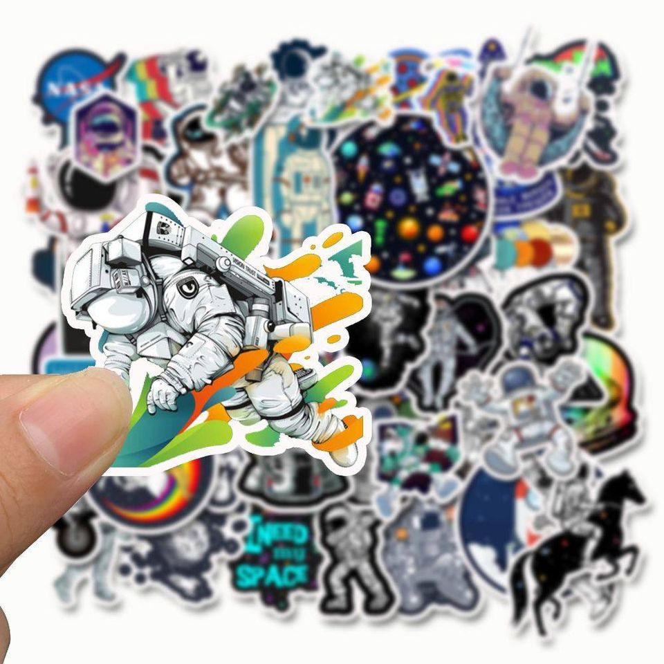 Bộ 50 Sticker chủ đề Phi hành gia vũ trụ, không gian dán trang trí Macbook, Vali, Mũ bảo hiểm, Điện thoại, Laptop