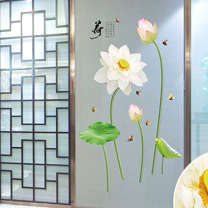 Decal dán tường tảng trí nhà ở, văn phòng- Hoa sen trắng tinh khôi- mã sp DSK9272