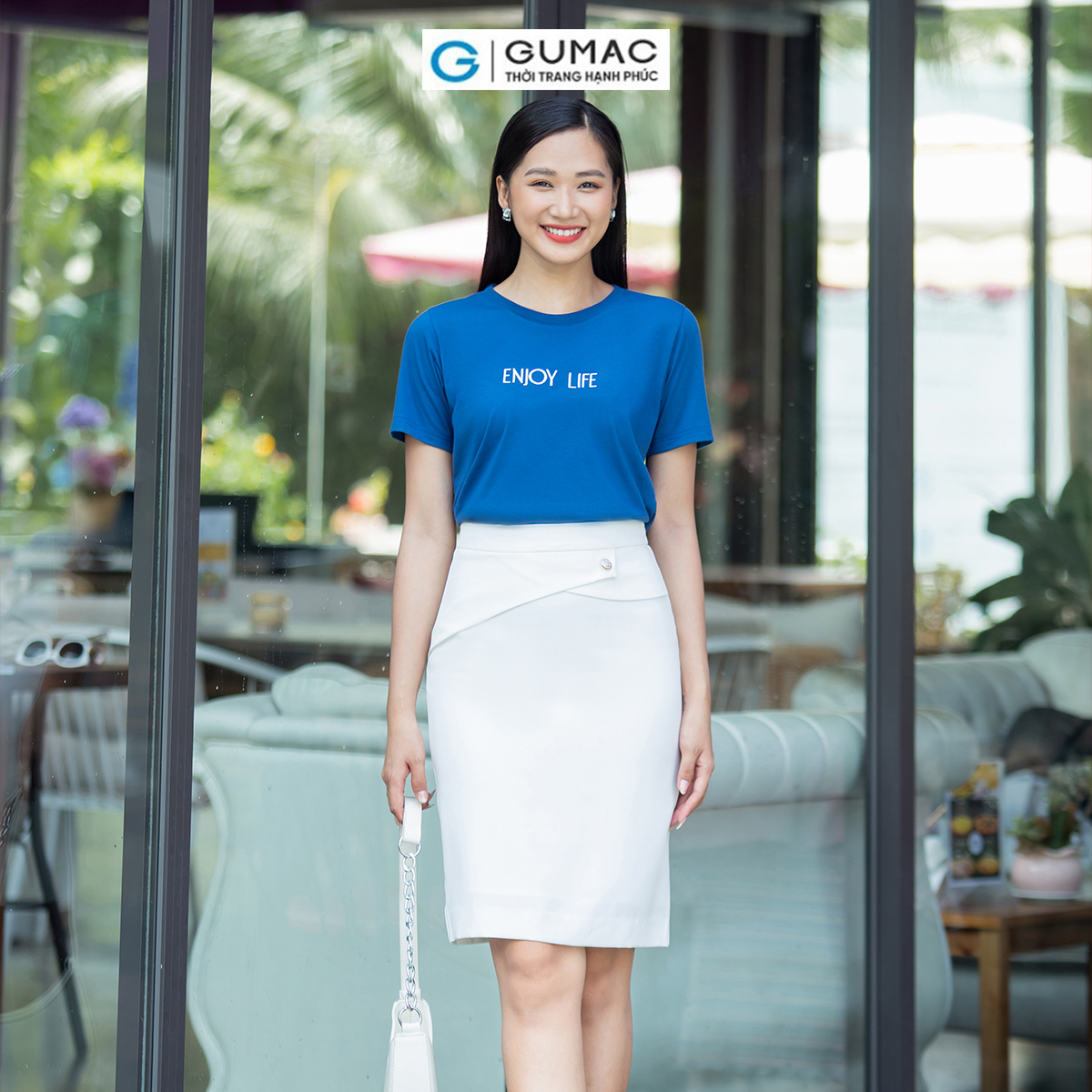 Áo thun nữ cotton tay ngắn cổ tròn thêu chữ trẻ trung năng động thời trang GUMAC ATD07061