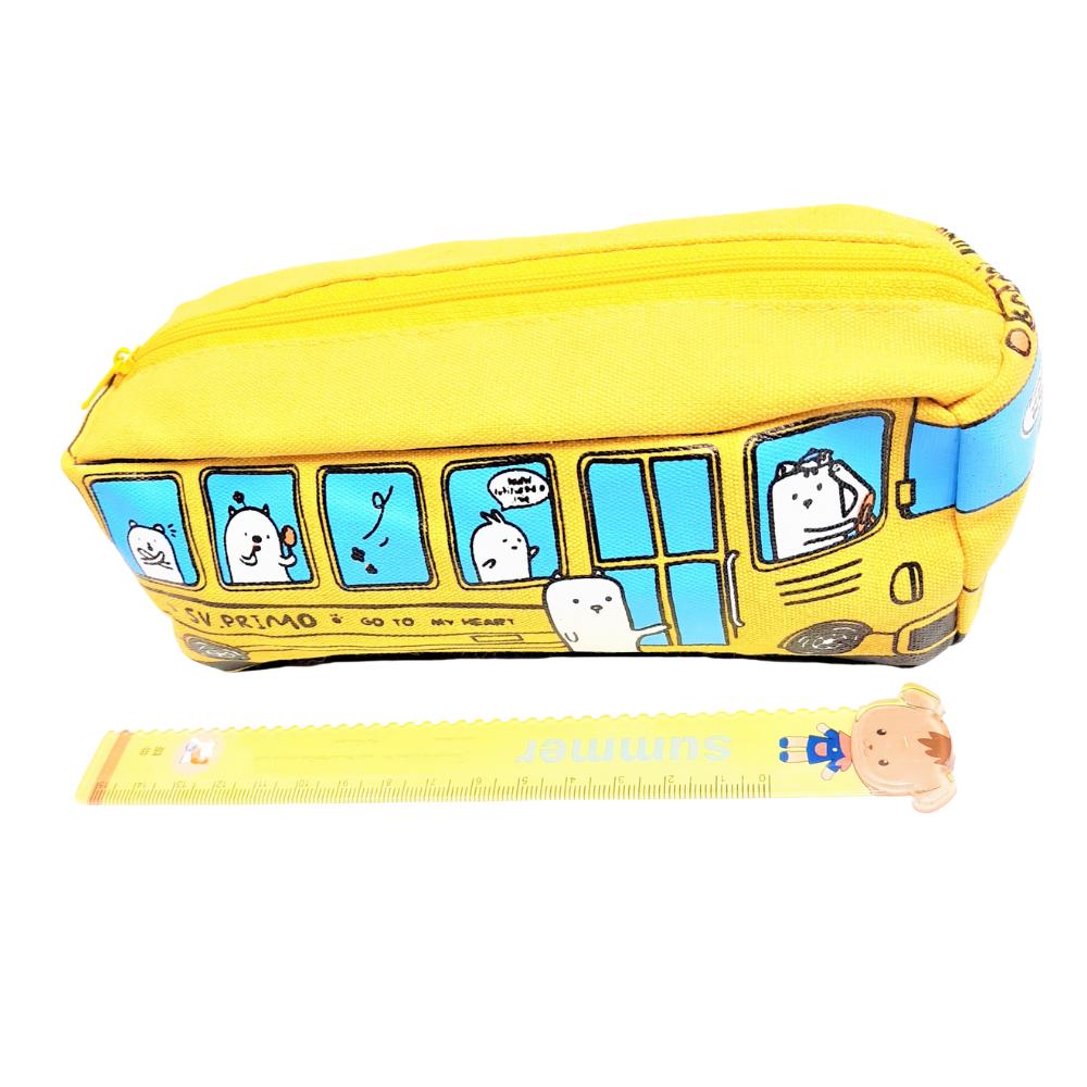 [Combo] Bóp Viết Hình Xe Bus Vàng Và Thước Kẻ Nhựa 15cm Có Răng Cưa Summer